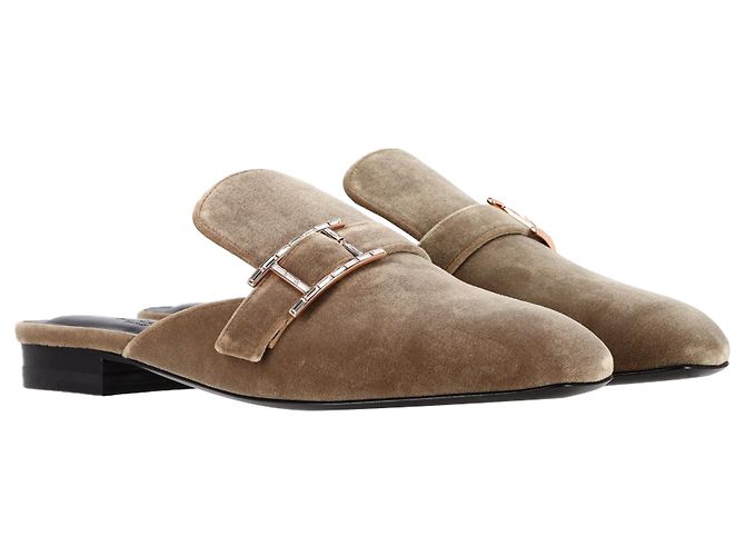 Mules Hermès Beauty in velluto marrone Rosso - vista 4