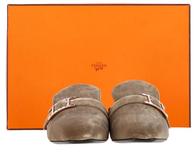 Mules Hermès Beauty in velluto marrone Rosso - vista 7