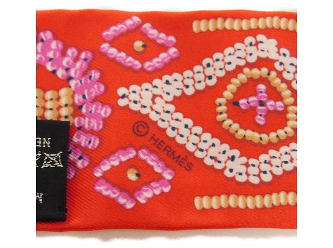 Hermès Foulard in Seta Hermes Kelly con Perle Rosso - vista 3
