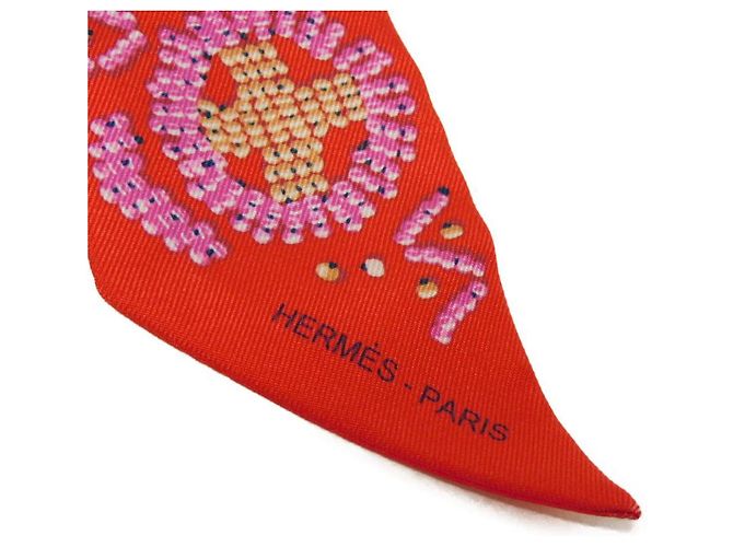 Hermès Foulard in Seta Hermes Kelly con Perle Rosso - vista 4