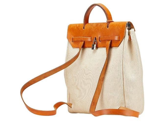 Hermès Herbag Ad MM Toile H Leder Rucksack Braun - Ansicht 2