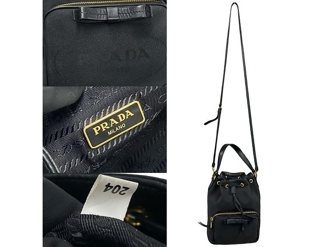 Mini borsa a spalla in tela e pelle con logo Duetto di Prada Nero - vista 3