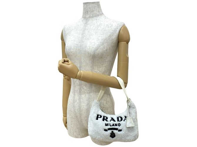 Borsa a mano mini triangolo logo Terry di Prada Bianco - vista 2