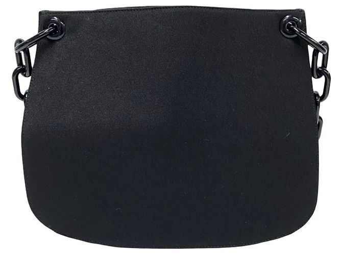 Borsa semi a spalla in tela con logo triangolare Prada e catena in plastica Nero - vista 4