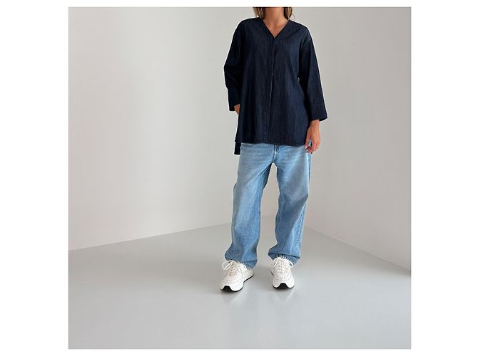 Camisa Max Mara de algodón denim azul con bordado de lentejuelas negras - vista 2
