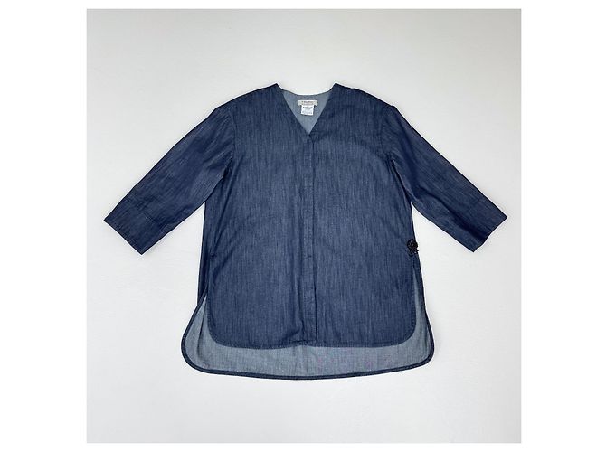 Camisa Max Mara de algodón denim azul con bordado de lentejuelas negras - vista 3