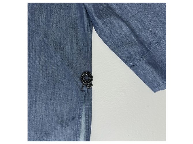 Camisa Max Mara de algodón denim azul con bordado de lentejuelas negras - vista 7