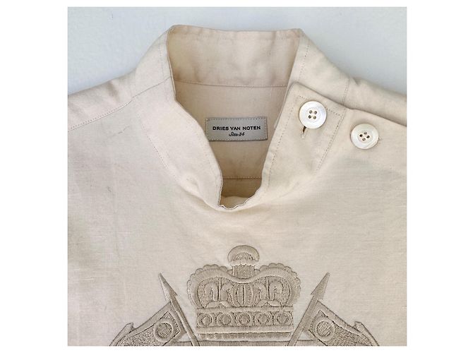 Camisa beige bordada Dries Van Noten de algodón y lino - vista 5