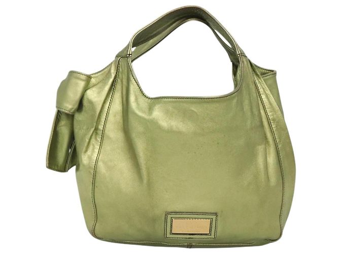 VALENTINO Borsa a mano in pelle verde lime oro Auth ar13709 D'oro - vista 13