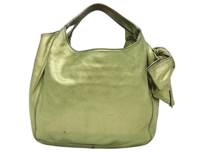 VALENTINO Borsa a mano in pelle verde lime oro Auth ar13709 D'oro - vista 2