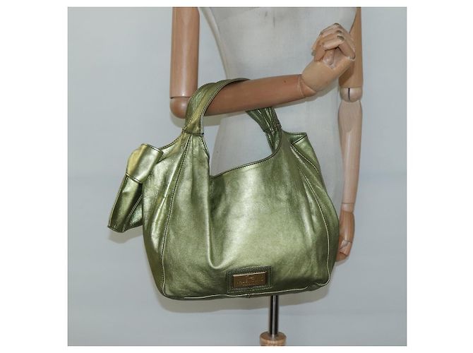 VALENTINO Borsa a mano in pelle verde lime oro Auth ar13709 D'oro - vista 23
