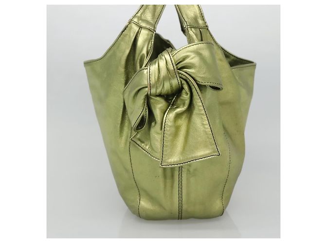 VALENTINO Borsa a mano in pelle verde lime oro Auth ar13709 D'oro - vista 3