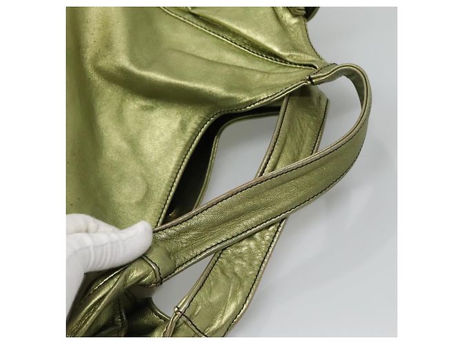 VALENTINO Borsa a mano in pelle verde lime oro Auth ar13709 D'oro - vista 7