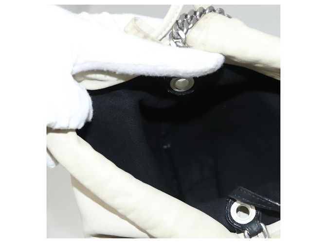 SAINT LAURENT Borsa a Spalla Teddy Small in Pelle Bianca Argento Auth BA4161 Bianco - vista 18
