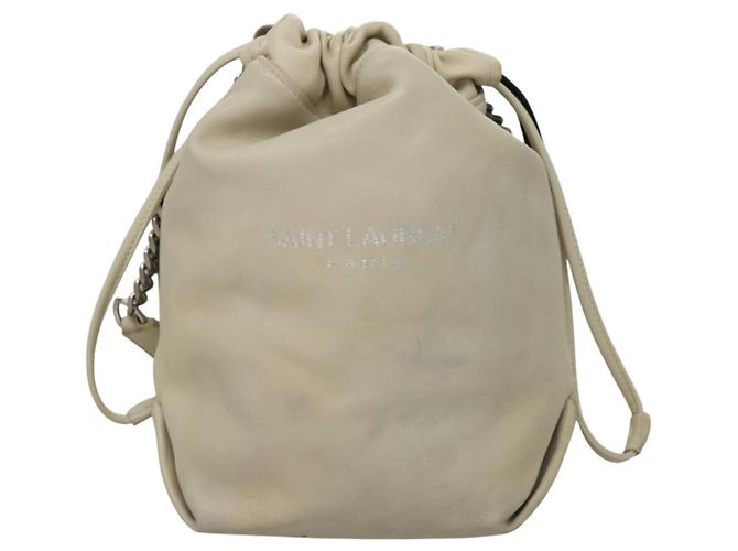 SAINT LAURENT Borsa a Spalla Teddy Small in Pelle Bianca Argento Auth BA4161 Bianco - vista 2