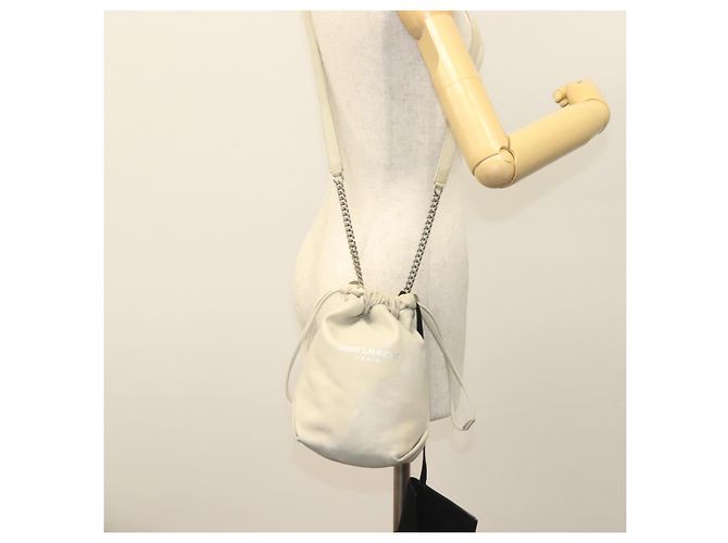 SAINT LAURENT Borsa a Spalla Teddy Small in Pelle Bianca Argento Auth BA4161 Bianco - vista 24