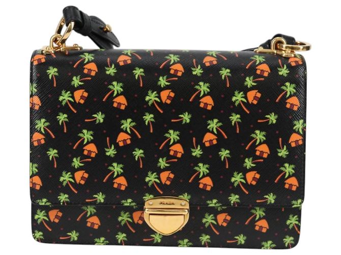 Prada Borsa a Spalla in Pelle Nera e Oro Auth 134572V Nero D'oro - vista 13