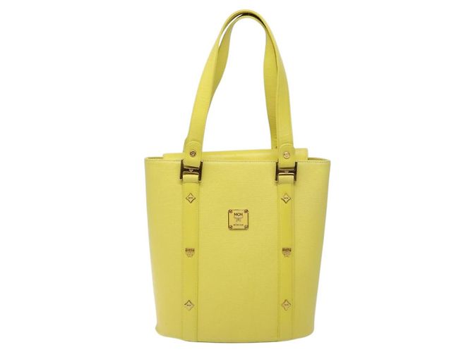 Borsa tote in pelle MCM Studs oro giallo lime Auth 133982 D'oro - vista 2