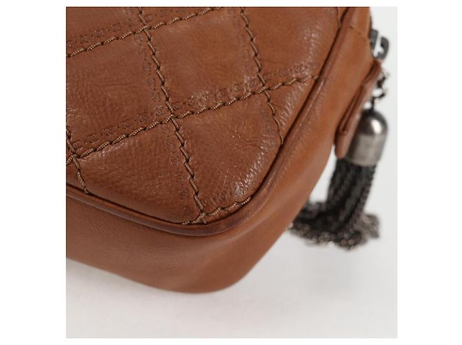 CHANEL Matelassé 25 Borsa a Spalla con Catena in Pelle Marrone Argento CC Autenticata 134215 - vista 15