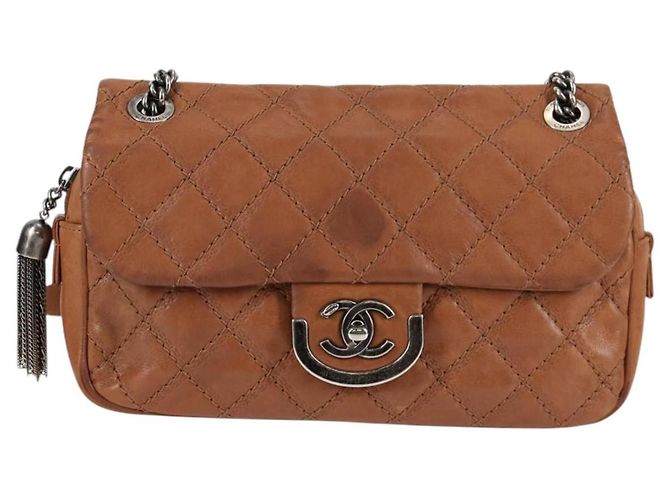 CHANEL Matelassé 25 Borsa a Spalla con Catena in Pelle Marrone Argento CC Autenticata 134215 - vista 2
