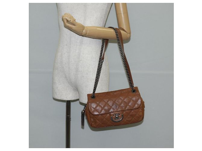 CHANEL Matelassé 25 Borsa a Spalla con Catena in Pelle Marrone Argento CC Autenticata 134215 - vista 28