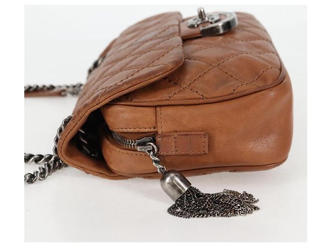 CHANEL Matelassé 25 Borsa a Spalla con Catena in Pelle Marrone Argento CC Autenticata 134215 - vista 5