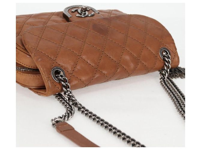CHANEL Matelassé 25 Borsa a Spalla con Catena in Pelle Marrone Argento CC Autenticata 134215 - vista 7