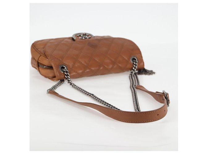 CHANEL Matelassé 25 Borsa a Spalla con Catena in Pelle Marrone Argento CC Autenticata 134215 - vista 8