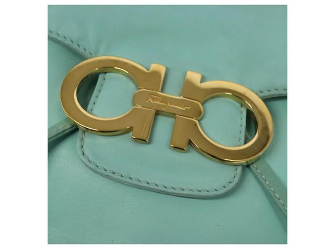 Zaino in pelle Salvatore Ferragamo blu turchese oro Auth bs27971 - vista 14