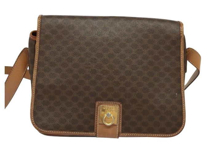 Céline Borsa a Spalla in Tela Macadam CELINE in Pelle PVC Marrone Oro Auth 136153 D'oro - vista 2