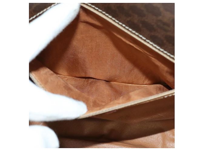 Céline Borsa a Spalla in Tela Macadam CELINE in Pelle PVC Marrone Oro Auth 136153 D'oro - vista 20