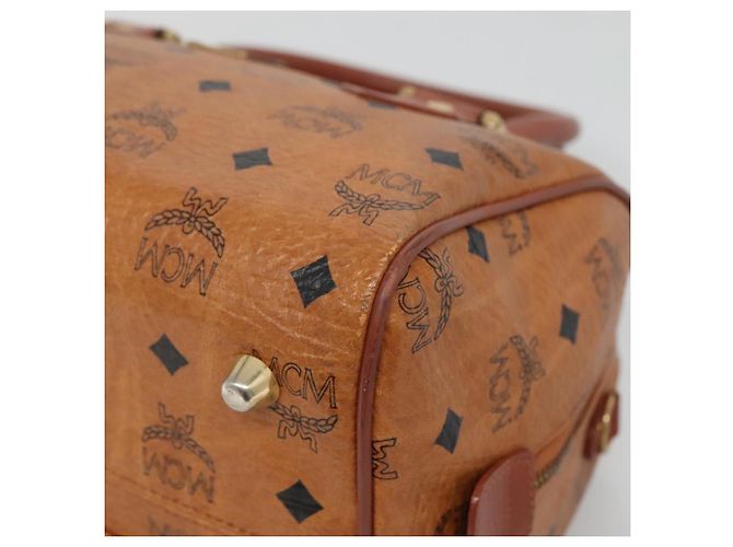 Sac Boston MCM Logogram Vicetos en cuir PVC marron et or Auth am8857 Doré - vue 10