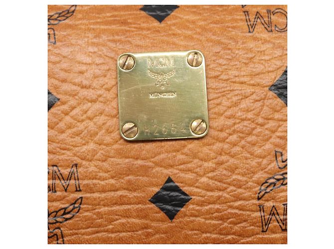 Sac Boston MCM Logogram Vicetos en cuir PVC marron et or Auth am8857 Doré - vue 14