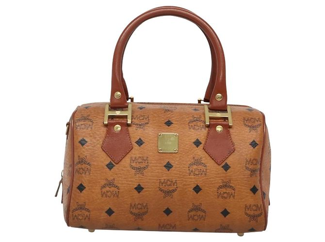 Sac Boston MCM Logogram Vicetos en cuir PVC marron et or Auth am8857 Doré - vue 2