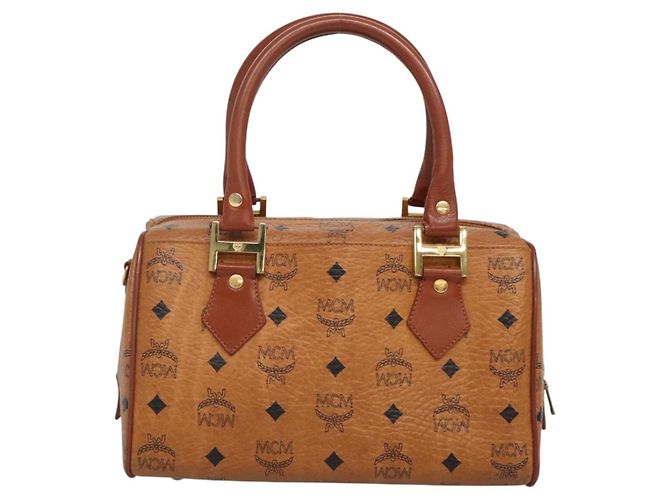 Sac Boston MCM Logogram Vicetos en cuir PVC marron et or Auth am8857 Doré - vue 3