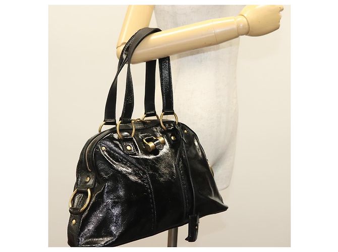 Borsa a Spalla Muse SAINT LAURENT Smalto Nero Oro Auth sw1147 D'oro - vista 24
