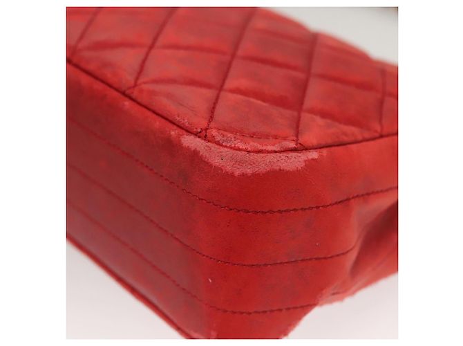 CHANEL Borsa a Spalla Matelassé in Pelle di Agnello Rossa Oro CC Auth 136059 Rosso D'oro - vista 14