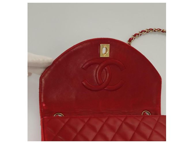 CHANEL Borsa a Spalla Matelassé in Pelle di Agnello Rossa Oro CC Auth 136059 Rosso D'oro - vista 17