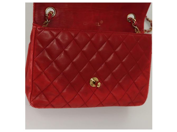 CHANEL Borsa a Spalla Matelassé in Pelle di Agnello Rossa Oro CC Auth 136059 Rosso D'oro - vista 18
