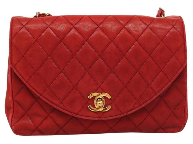 CHANEL Borsa a Spalla Matelassé in Pelle di Agnello Rossa Oro CC Auth 136059 Rosso D'oro - vista 2
