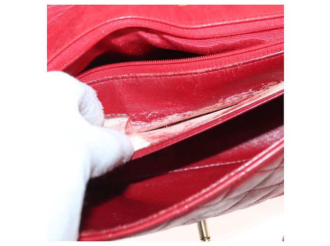 CHANEL Borsa a Spalla Matelassé in Pelle di Agnello Rossa Oro CC Auth 136059 Rosso D'oro - vista 26