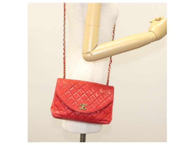 CHANEL Borsa a Spalla Matelassé in Pelle di Agnello Rossa Oro CC Auth 136059 Rosso D'oro - vista 28