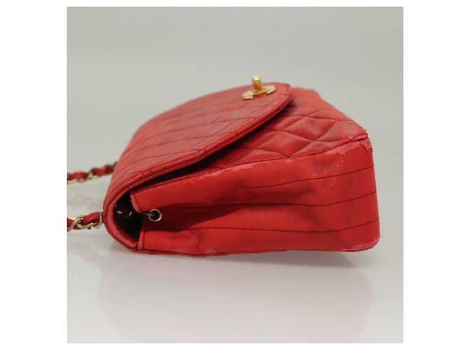 CHANEL Borsa a Spalla Matelassé in Pelle di Agnello Rossa Oro CC Auth 136059 Rosso D'oro - vista 6