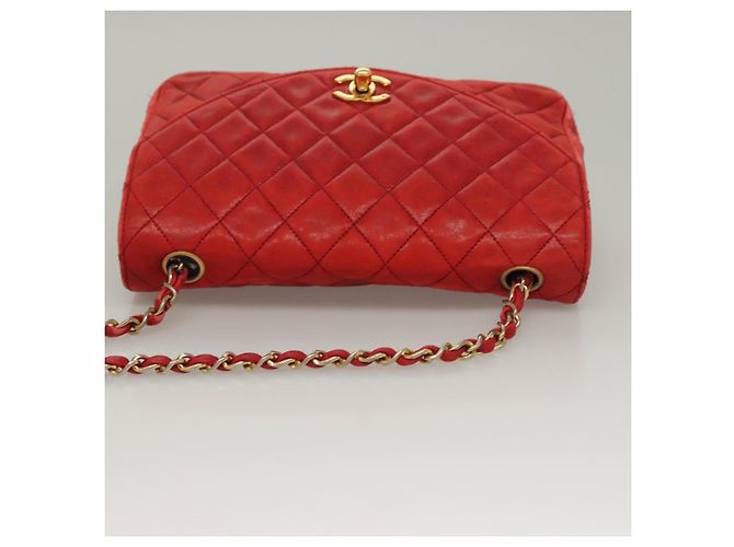 CHANEL Borsa a Spalla Matelassé in Pelle di Agnello Rossa Oro CC Auth 136059 Rosso D'oro - vista 7