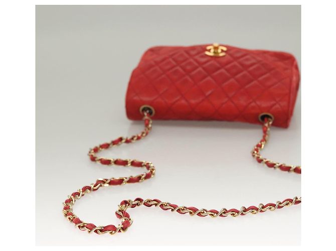 CHANEL Borsa a Spalla Matelassé in Pelle di Agnello Rossa Oro CC Auth 136059 Rosso D'oro - vista 8