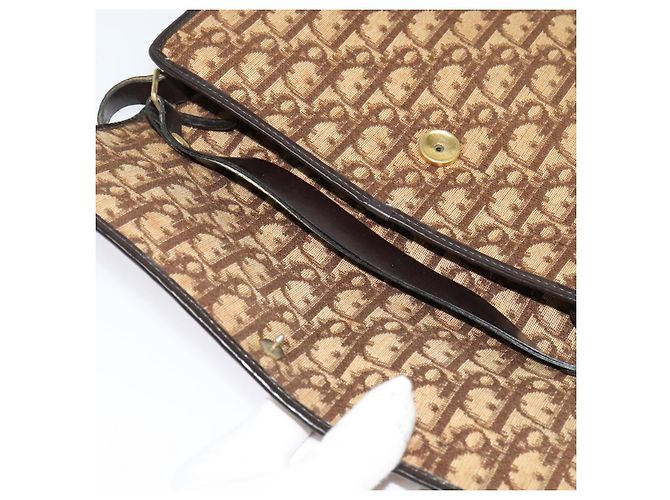 Christian Dior Trotter Canvas Shoulder Bag Brown Gold Auth 135940 Golden - view 15