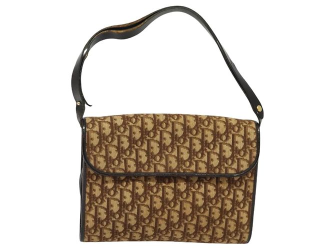 Christian Dior Trotter Canvas Shoulder Bag Brown Gold Auth 135940 Golden - view 2