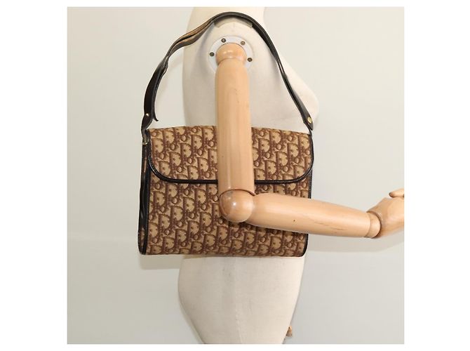Christian Dior Trotter Canvas Shoulder Bag Brown Gold Auth 135940 Golden - view 21