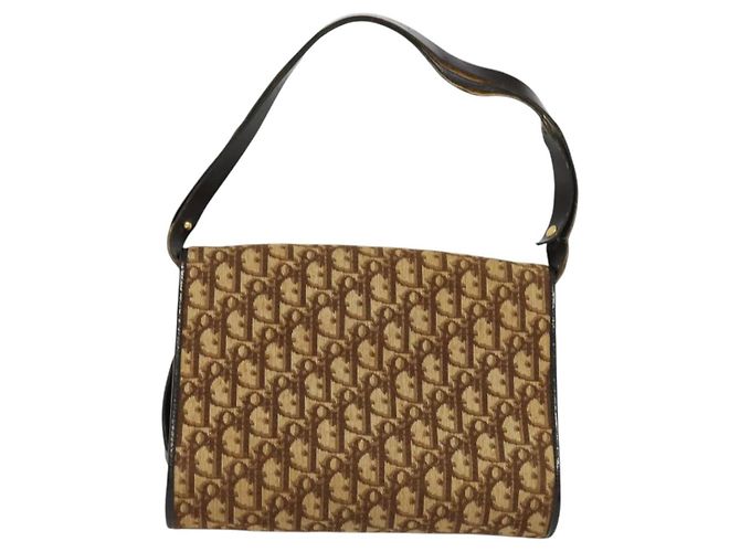 Christian Dior Trotter Canvas Shoulder Bag Brown Gold Auth 135940 Golden - view 3
