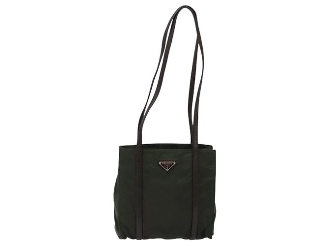 PRADA Schultertasche Nylon Leder Khaki Silber Authentisch bs28226 - Ansicht 13